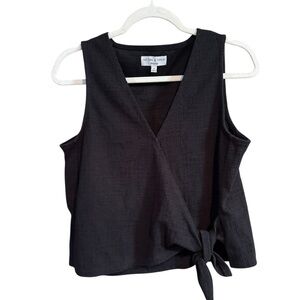 Texture & Thread Madewell Black Sleeveless Tie-Front Blouse
